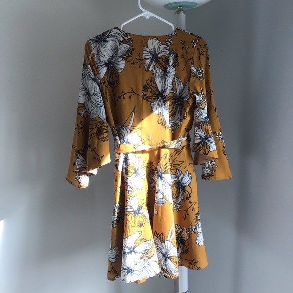 Mustard Bell Sleeve Mini Dress - Picture 4 of 6